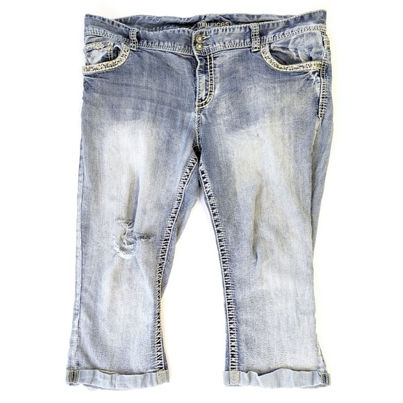 Maurices Denim - Maurices Womens Distressed Capri Jeans Light Wash Embellished Pockets 18 REG
